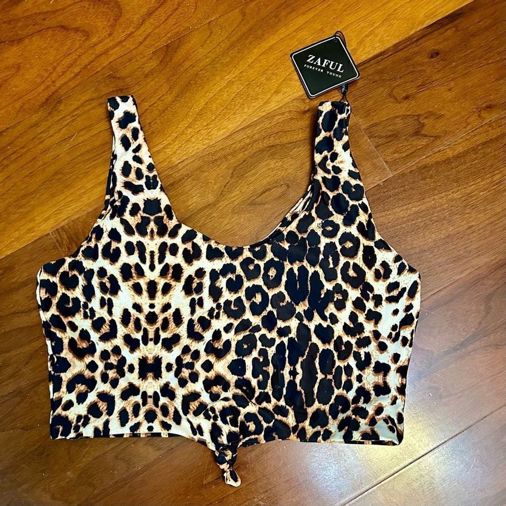 Zaful Forever Young Bikini Top Front Tie size 8 Animal Print Padded NWT (top onl